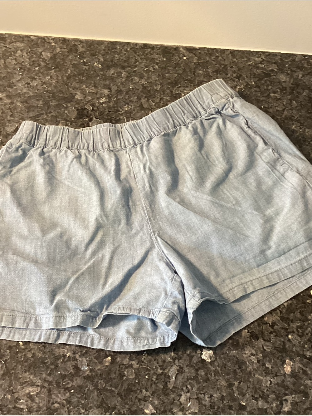 Madewell Light Blue High-Waist Elastic Waistband Shorts